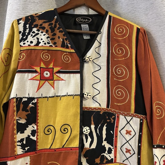 Alex Kim Jacket Blazer Women's Size Small Embroidered Patched Art To‎ Wear Retro - Picture 3 of 5